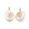 Natural Cultured Freshwater Pearl Pendants, with Brass Micro Pave Cubic Zirconia Findings, Nuggets with Sun, Golden, Clear, 17~26x11~16x5~11mm, Hole: 1.6~2mm