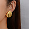 Stylish Stainless Steel Flat Round Striped Button Stud Earrings, Golden, 27.38x25.46mm