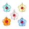 Transparent Acrylic & Glass Flower Connector Charms, with 304 Stainless Steel Double Loops, Stainless Steel Color, Mixed Color, 24.5x20x6mm, Hole: 1.8~2mm
