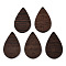 Natural Wenge Wood Pendants, Undyed, Teardrop Charms, Coconut Brown, 38x23.5x3.5mm, Hole: 1.8mm