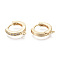 Brass Micro Pave Cubic Zirconia Huggie Hoop Earring Findings, with Horizontal Loop, Nickel Free, Clear, Real 18K Gold Plated, 13.5x12x2.5mm, Hole: 1mm, Pin: 0.8mm