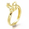 Adjustable Brass Finger Ring Components, with Micro Pave Cubic Zirconia, For Half Drilled Beads, Long-Lasting Plated, Flower, Clear, Golden, US Size 7 1/4, Inner Diameter: 17.6mm, Tray: 10x10mm