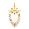 Brass Micro Pave Clear Cubic Zirconia Pendants, Cadmium Free & Lead Free, with Shell, Sacred Heart, with Jump Ring, Real 18K Gold Plated, 28x14.5x3.5mm, Hole: 3mm