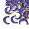 Druzy Resin Pendants, with Edge Light Gold Plated Iron Loops, AB Color Plated, Moon, Indigo, 23~24x15.5x5mm, Hole: 1.8mm