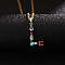 Brass Pave Colorful Cubic Zirconia Initial Pendant Necklaces for Women, Golden, Letter L, 19.69 inch(50cm)
