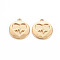 Brass Pendants, Cabochon Setting For Enamel, Nickel Free, Column, Flat Round with Heart & Heartbeat , Real 18K Gold Plated, 15x13x1.5mm, Hole: 1.2mm
