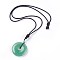 Adjustable Natural Green Aventurine Pendant Necklaces, with Nylon Theard, Donut/Pi Disc, 23.6 inch~24.8 inch(60~63cm), Donut: 40x6~9mm