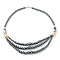 Non-Magnetic Synthetic Hematite & Turquoise Beades 3 Layer Necklaces, with Alloy Lobster Claw Clasps, Round & Twistd, Lemon Chiffon, 20.27 inch(51.5cm), Twistd: 20x9.5x9.5mm