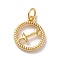 Brass Charms, Cadmium Free & Lead Free, Real 18K Gold Plated, Ring with Twelve Constellations, Sagittarius, 14.5x12x2mm, Hole: 3.4mm