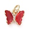 Brass Micro Pave Clear Cubic Zirconia Pendant, with Glass, Butterfly, Golden, Red, 11x9.5x3mm, Hole: 3.5mm