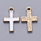 Alloy Enamel Pendants, Cross, Light Gold, White, 16x10x1mm, Hole: 1.6mm
