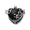 Brass Enamel Locket Pendants, Rack Plating, Long-Lasting Plated, Lead Free & Cadmium Free, Heart Charm, Black, 18x21x11.5mm, Hole: 5.5x3.5mm, Inner Diameter: 11x14mm