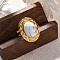 Oval Natural Howlite Finger Rings, 304 Stainless Steel Cuff Rings for Women, Golden, oval: 22x17.5mm, Adjustable