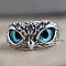 Men's Alloy Finger Rings, with Rhinestone, Owl, Sky Blue, Antique Silver, US Size 7 3/4(17.9mm)