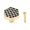 Hexagon with Grid Pattern Brass Box Handles & Knobs, with Resin Cabochons and Iron Screws, Matte Gold Color