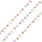 Handmade Glass Beaded Chains, Faceted, Unwelded, with 304 Stainless Steel Chains, Golden, Round, Pearl Pink, 2~3x2~2.5mm