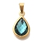 Glass Pendants, with Golden 304 Stainless Steel Findings, PVD Vacuum Plating, Teardrop, Blue, 21.5x13x5.5mm, Hole: 3.5x6mm