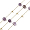 Ion Plating(IP) 304 Stainless Steel Link Chains, with Spool, with Amethyst, Soldered, Real 18K Gold Plated, Medium Purple, 6mm, gold beads: 3mm, link interval: 21.5mm, Feet(10m)/Roll