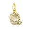 Letter Brass Micro Pave Clear Cubic Zirconia Pendants, Cadmium Free & Nickel Free & Lead Free, Jump Ring, Real 18K Gold Plated, Letter Q, 8.9x7x1.8mm, Jump Ring: 5x0.9mm, Hole: 3.5mm