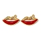 304 Stainless Steel Enamel Pendants, Red Lip Charms with Crystal Rhinestone, PVD Vacuum Plating, Real 18K Gold Plated, 15x23x2.5mm, Hole: 1.6mm