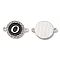 Alloy Enamel Links Connectors, with Crystal Rhinestones, Flat Round with Letter, Silver Color Plated, Letter.O, 22x16x2mm, Hole: 1.8mm