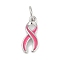 Brass Enamel Charms, with Jump Ring, Awareness Ribbon Charms, Long-Lasting Plated, Lead Free & Cadmium Free, Rack Plating, Platinum, Cerise, 13.5x5.5x2mm