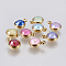 K9 Glass Pendants, with 304 Stainless Steel Findings, Ion Plating (IP), Faceted, Flat Round, Golden, Mixed Color, 13.5x10x6mm, Hole: 2.5mm