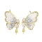 Brass with Enamel with Cubic Zirconia with Crystal Stud Earring with 925 Sterling Silver Pins, Cadmium Free & Nickel Free & Lead Free, Butterfly, Real 18K Gold Plated, 28x14.5mm