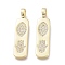 Brass Micro Pave Cubic Zirconia Pendants, Rectangle with Horse Eye and Hamsa Hand, Clear, Real 18K Gold Plated, 32.5x8x1.5mm, Hole: 3.5x5mm
