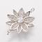 Brass Micro Pave Cubic Zirconia Links, Flower, Platinum, 20.5x14x3.5mm, Hole: 1mm