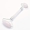 Natural Rose Quartz Brass Face Massager, Facial Rollers, Platinum, 142~150x54~58x19~22mm