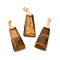 Natural Tiger Eye Pendants, Faceted Trapezoid Charms, with Rack Plating Golden Tone Brass Findings, Cadmium Free & Lead Free, 25~26x12.5~13x3.5~4mm, Hole: 5x4mm
