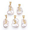 Natural Baroque Pearl Keshi Pearl Pendants, Brass Micro Pave Clear Cubic Zirconia Nuggets Charms with Snap On Bails, Lead Free & Nickel Free & Cadmium Free, Long-Lasting Plated, Real 18K Gold Plated, 30~36x18.5~23x14~20mm, Hole: 8x5mm