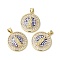 Brass Micro Pave Clear Cubic Zirconia Pendants, with Enamel & Shell, Long-Lasting Plated, Lead Free & Cadmium Free, Real 18K Gold Plated, Flat Round with Virgin Mary, Blue, 23.5x20.5x3.5mm, Hole: 5x3.5mm