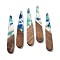 Resin and Walnut Pendants, Teardrop, Cyan, 43.5x7.5x3.5mm, Hole: 1.5mm
