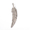 Tarnish Resistant 316 Surgical Stainless Steel Big Pendants, Feather, Stainless Steel Color, 57x12x2mm, Hole: 4x9mm