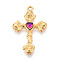 304 Stainless Steel Pendants, Heart & Cross, with Glass, Real 18K Gold Plated, Ion Plating(IP), Medium Violet Red, 30.5x20x4mm, Hole: 1.4~1.8mm
