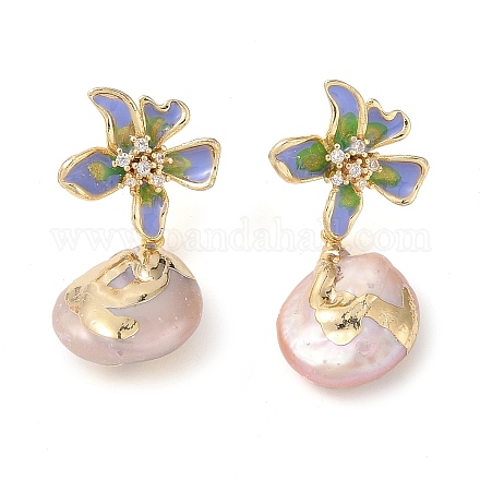 Серьги из натурального жемчуга EJEW-L286-13G-1