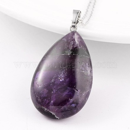 Кулоны с аметистом из латуни платинового цвета в форме капли G-F267-07D-1