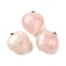 Natural Rose Quartz Pendants, with Brass Snap on Bails, Heart Charms, Platinum, 26.5~27x25x13.5~14mm, Hole: 6.5x3.5mm