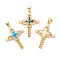 BBrass Micro Pave Clear Cubic Zirconia Pendants, Cadmium Free & Lead Free, with Sythetic Opal And ABS Imitation pearls, Real 18K Gold Plated, Cross Charms, with Jump Ring, Mixed Color, 31x22x4.5mm, Hole: 5x3.5mm