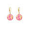 Golden Tone Stainless Steel Enamel Map Dangle Earrings for Women, Pink