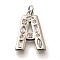 Brass Micro Pave Clear Cubic Zirconia Pendants, with Jump Ring, Lead Free and Cadmium Free, Long-Lasting Plated, Rack Plating, Letter Charms, Platinum, Letter A, 20.5x15x2.7mm, jump ring: 5x1mm, 3mm inner diameter.