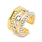 Brass Micro Pave Clear Cubic Zirconia Open Cuff Ring, Wide Band Ring for Women, Real 18K Gold Plated, 15mm, Adjustable