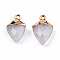 Natural Quartz Crystal Pendants, Rock Crystal Pendants, with Light Gold Plated Iron Findings, Faceted, Kite Charm, 18.5x11.5~12x6mm, Hole: 1.6mm
