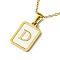 Ion Plating(IP) Rectangle with Initial Letter 304 Stainless Steel Pendant Necklace, white Shell, Real 18K Gold Plated, Letter D, 16.06 inch(40.8cm)