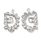 Brass Connector Charms with Crystal Glass Rhinestone, Cadmium Free & Nickel Free & Lead Free, Flower Links with Letter D, Platinum, 19x13x3mm, Hole: 1mm