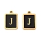 304 Stainless Steel Pendants, with Enamel, Rectangle with Letter Charm, Golden, Letter J, 17.5x12x1.5mm, Hole: 1.5mm