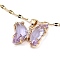 Butterfly Light Gold Brass Micro Pave Cubic Zirconia Pendant Necklaces, with Glass, Lilac, 15.24 inch(38.7cm)