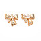 Brass Micro Pave Cubic Zirconia Pendants, Real 18K Gold Plated, Nickel Free, Bowknot, Clear, 17x18x3.5mm, Hole: 1.2mm